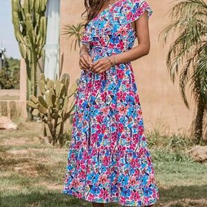One shoulder floral dress